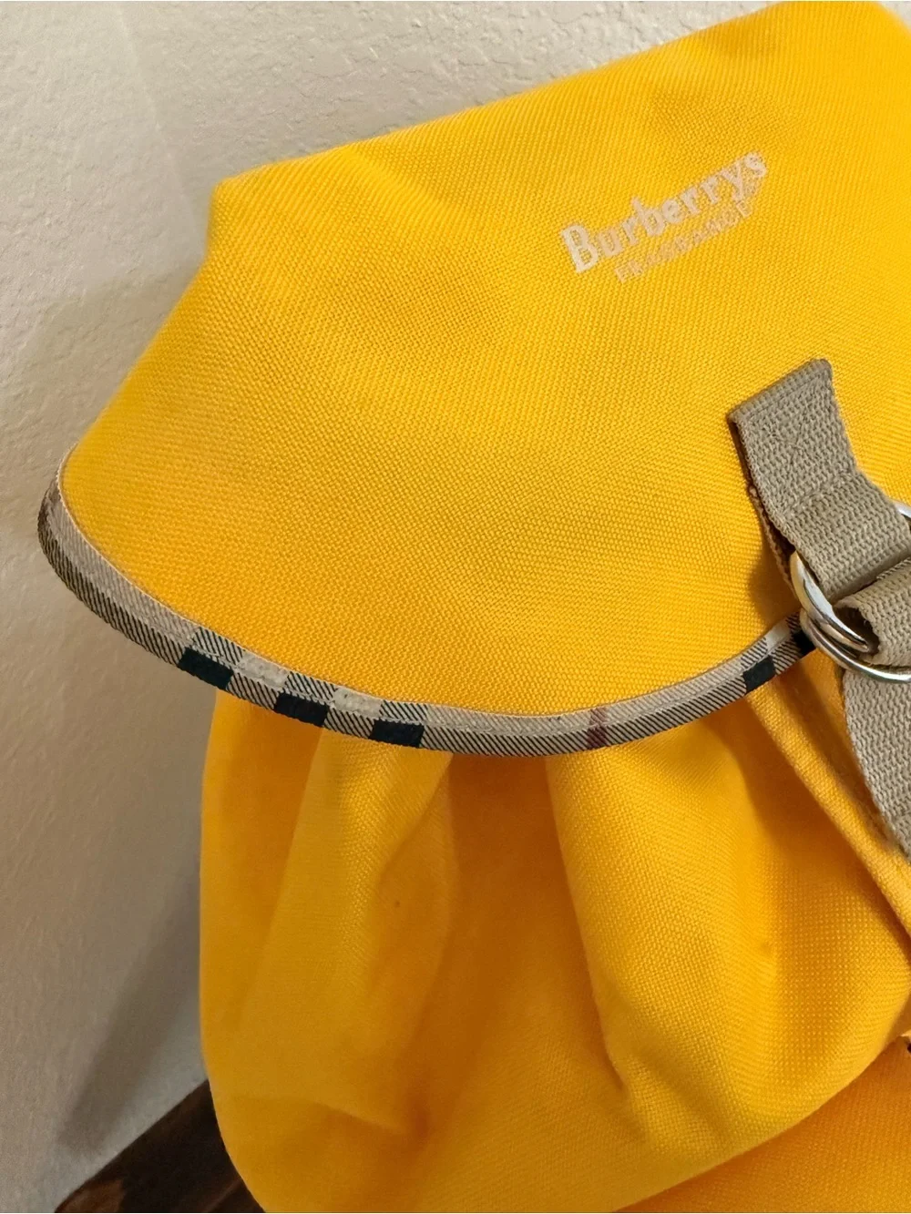 Burberrys Vintage Fragrances Canvas Backpack – Bright Yellow Nova Check Trim